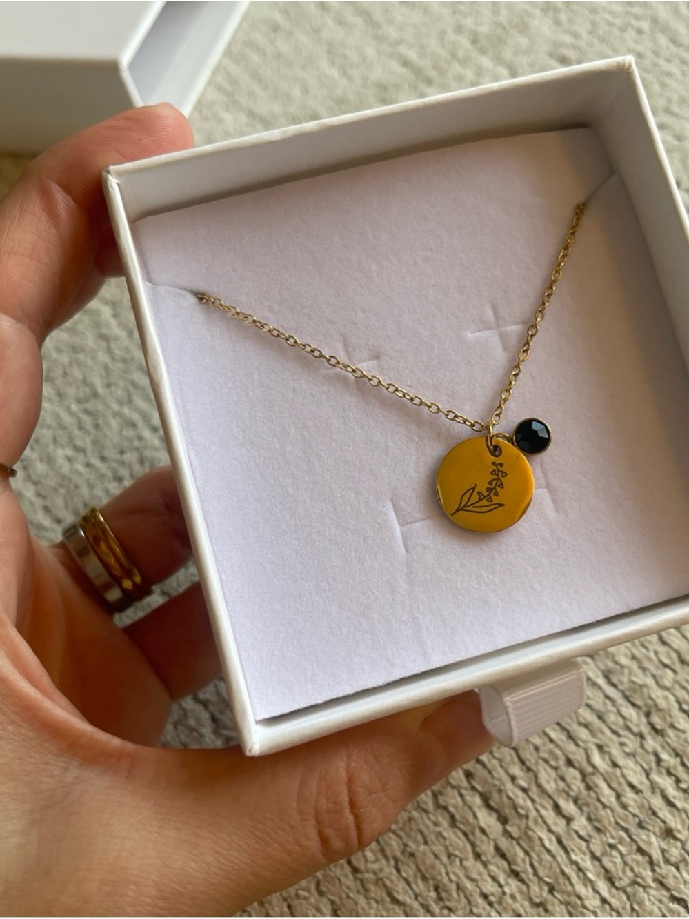 Gold Disc Pendant Necklace with Black Accent - Women Jewelry